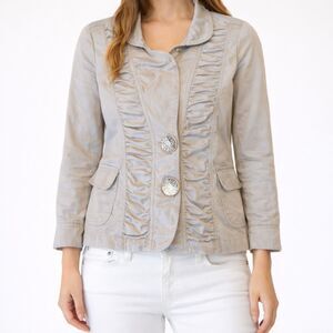 Neon Buddha Jacket Womens Small Tan Boho Hippie Buttons Pockets Ruffles